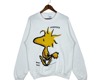 Felpa vintage anni &#39;90 Snoopy Woodstock girocollo Made in USA maglione pullover bianco taglia M