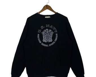 Vintage 90s Avirex USN Stonewashed Sweatshirt Crewneck Red Big Logo Pullover Jumper Size XL