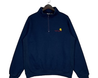 Vintage Carhartt WIP Quarter Zip Sweatshirt, Navy Blue Pullover, Size L