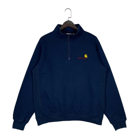 Vintage Carhartt WIP Quater Zip Sweatshirt Navy Blue Made in China