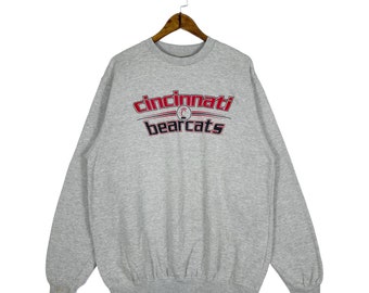 Vintage Cincinnati Bearcats Football Sweatshirt Crewneck Grey Big Logo Pullover Jumper Size XL