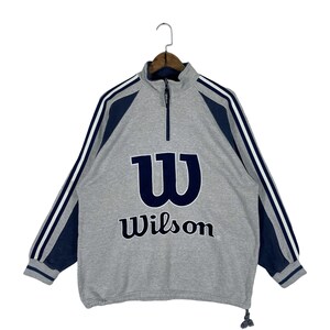 Vintage Wilson Quater Zip Sweatshirt Big Logo Embroidery Grey Pullover Jumper Size M