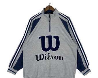 Vintage Wilson Quater Zip Sweatshirt Big Logo Embroidery Grey Pullover Jumper Size M