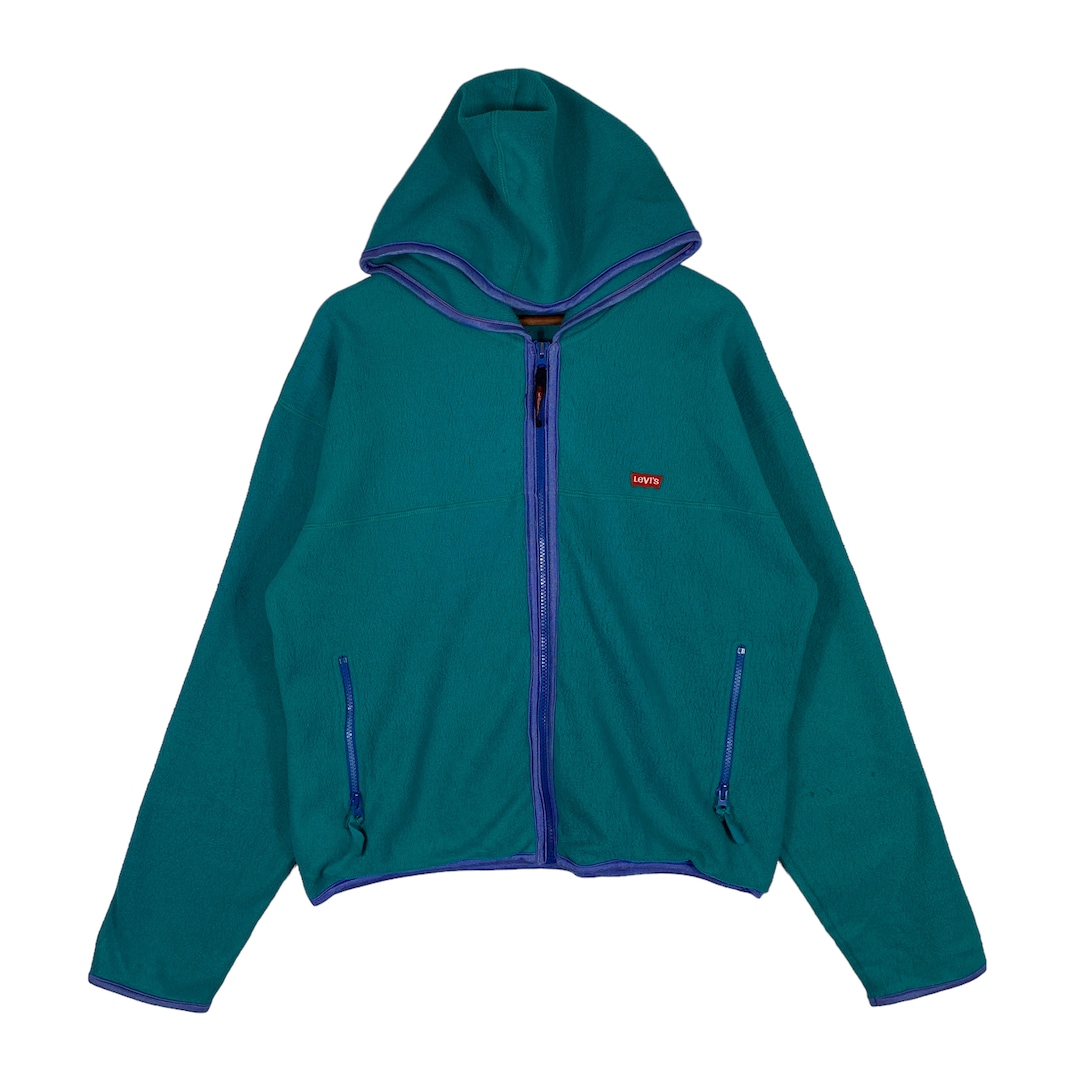 Vintage 90s Levi's Fleece Full Zip Hoodie Sweater Green Made in