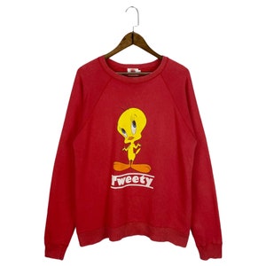 Bluza z okrągłym dekoltem Vintage Tweety Warner Bros Entertainment w kolorze czerwonym 2004 Made In Japan, rozmiar L