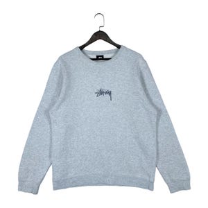 Vintage Stussy Sweatshirt Crewneck Big Logo Embroidery Grey Pullover Jumper Size M