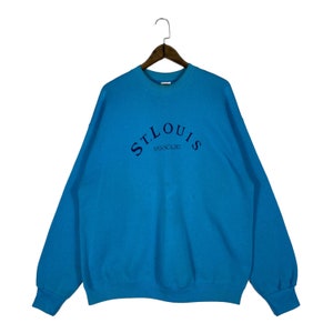 Vintage 90s St. Louis Missouri Sweatshirt Crewneck Blue Pullover Jumper Size XL