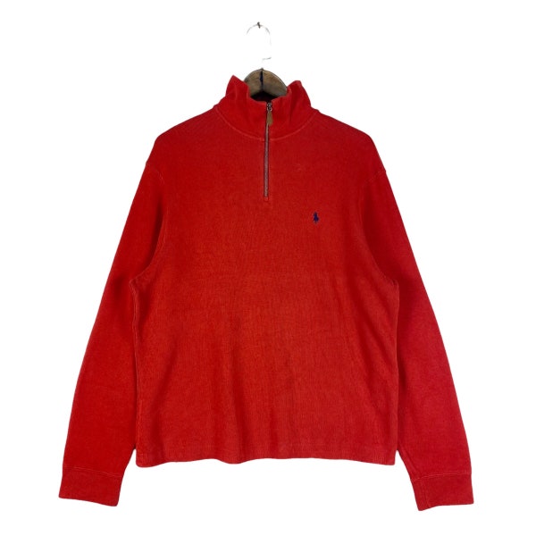 Vintage Polo Ralph Lauren Half Zip Crewneck Sweatshirt Small Pony Red Pullover Jumper Size L