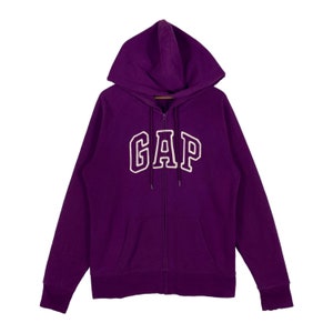 Vintage Gap Zip Up Hoodie Sweater Big Logo Embroidery Purple Made In Cambodia Pullover Jumper Size L