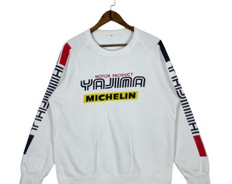 Vintage Yajima Motor Product Michelin Sweatshirt Crewneck White Pullover Jumper Size L