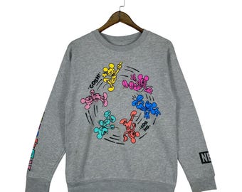 Sudadera vintage Neff X Disney Mickey Mouse, cuello redondo, gris, talla S