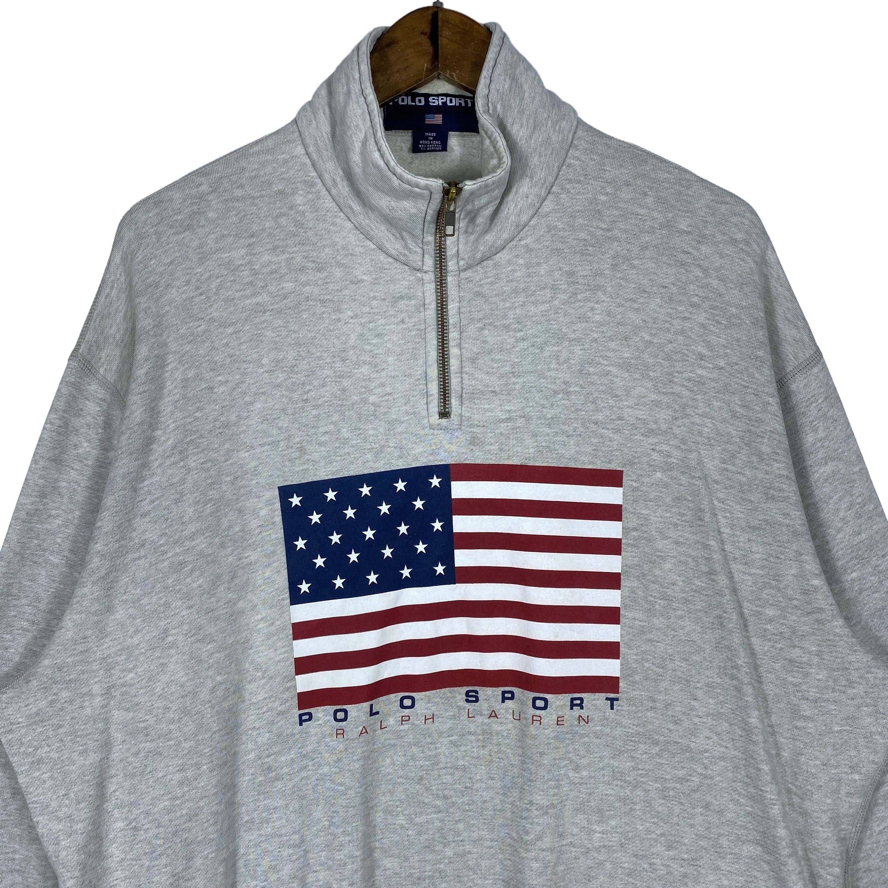 Vintage 90s Polo Sport Quarter Zip Sweatshirt, US Flag, Size L - Etsy