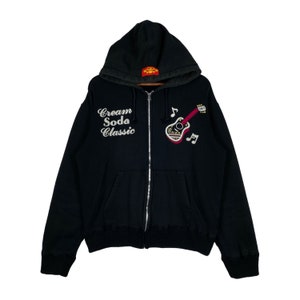 Vintage Cream Soda Hoodie Full Zip Pullover Schwarz Japanische Marke Pullover Pullover Jumper Größe M