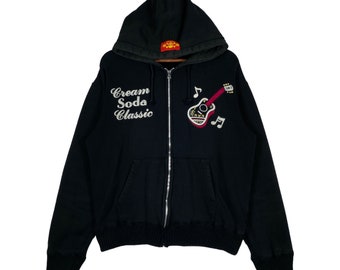 Vintage Cream Soda Hoodie Full Zip Sweater Black Japanese
