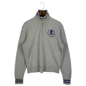 Vintage Ralph Lauren Rugby Half Zip Grey Sweatshirt Embroidery Logo Pullover Jumper Size M