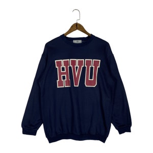 Vintage 90s Harvard University Sweatshirt Navy Blue Big Logo Spellout Pullover Jumper Size M