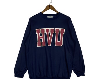 Vintage 90s Harvard University Sweatshirt Navy Blue Big Logo Spellout Pullover Jumper Size M