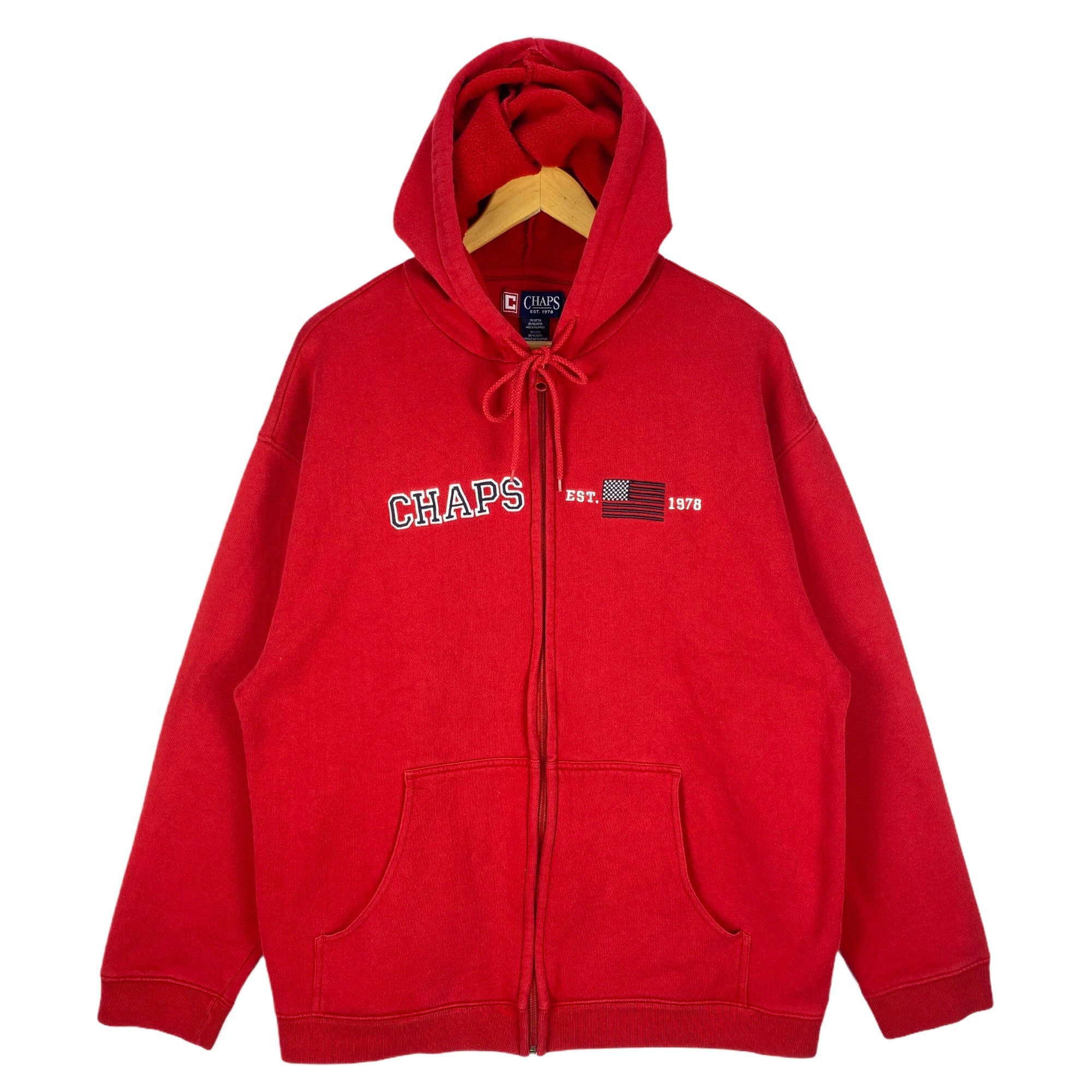Vintage Chaps Ralph Lauren Red Zip up Hoodie, Big Logo, Size L