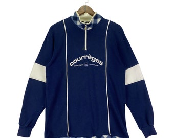 Vintage 90s Courreges Sport Futur Sweatshirt Crewneck Big Logo Embroidery Blue Pullover Jumper Size M