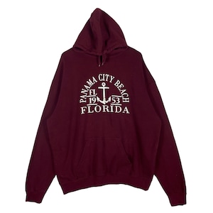 Vintage Panama City Beach Florida Hoodie Sweater Maroon Big Logo Pullover Jumper Size XXL