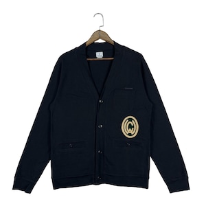 Suéter tipo cárdigan vintage original de color carbón, verde oscuro, hecho en Japón, talla L