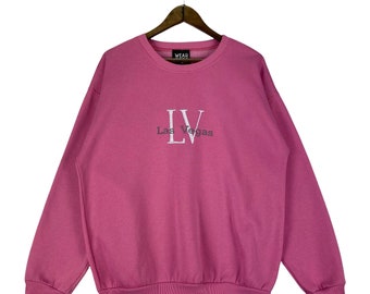 Vintage Las Vegas Crewneck Sweatshirt Embroidery Big Logo Pink Made In Mexico  Pullover Jumper Size XL