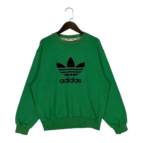 Vintage 90s Adidas Japón Sudadera Crewneck Gran Logo Verde Hecho en Japón Jersey Jumper Tamaño M