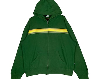 Vintage 90s Hang Ten Hoodie Sweatshirt Back Hit Green Pullover Jumper Size XL