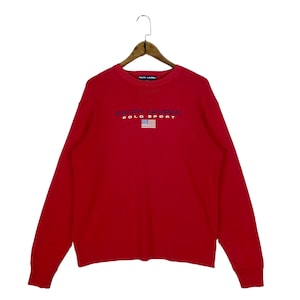 Vintage Ralph Lauren Polo Sport Crewneck Sweatshirt Red Big Logo Pullover Jumper Size S
