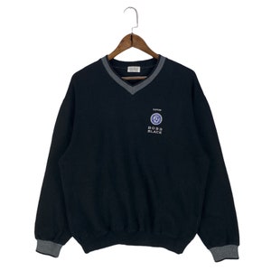 Vintage Suntory Boss Coffee Sweatshirt Small  Logo Embroidery Japanese Brand Black Pullover Jumper Size L