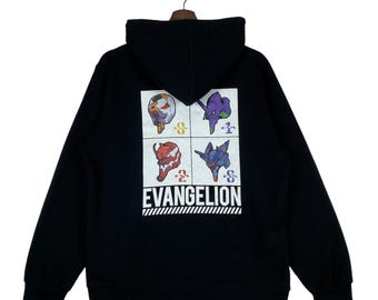 Vintage Evangelion Angel Hoodie Sweater Black Pullover Jumper Size L