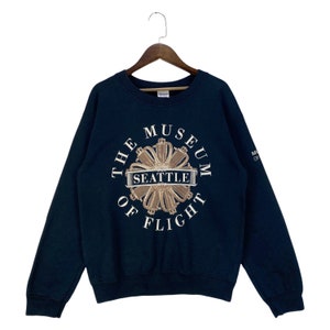 Vintage The Museum Of Flight Seattle Sweatshirt Crewneck Big Logo Black Pullover Jumper Size S