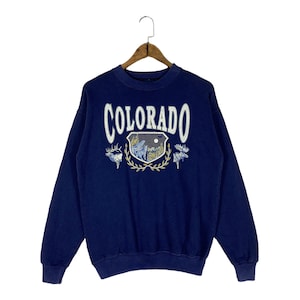 Vintage 90s Colorado Sweatshirt Crewneck Navy Blue Big Logo Made In USA Pullover Jumper Size S