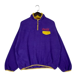 Vintage Coca Cola Fleece Sweater Purple  Pullover Jumper Size M