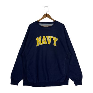 Vintage US Navy Sweatshirt Crewneck Embroidery Spellout Big Logo Navy Blue Pullover Jumper Size L