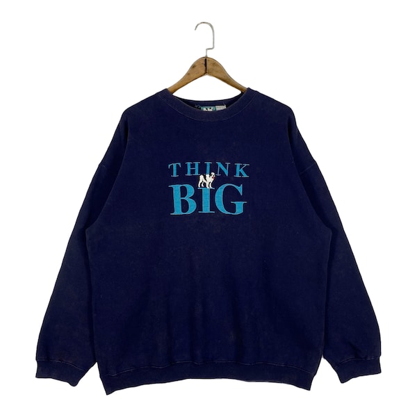 Vintage Big Dogs Sweatshirt Crewneck navy Blue Embroidery Big Logo Pullover Jumper Size L