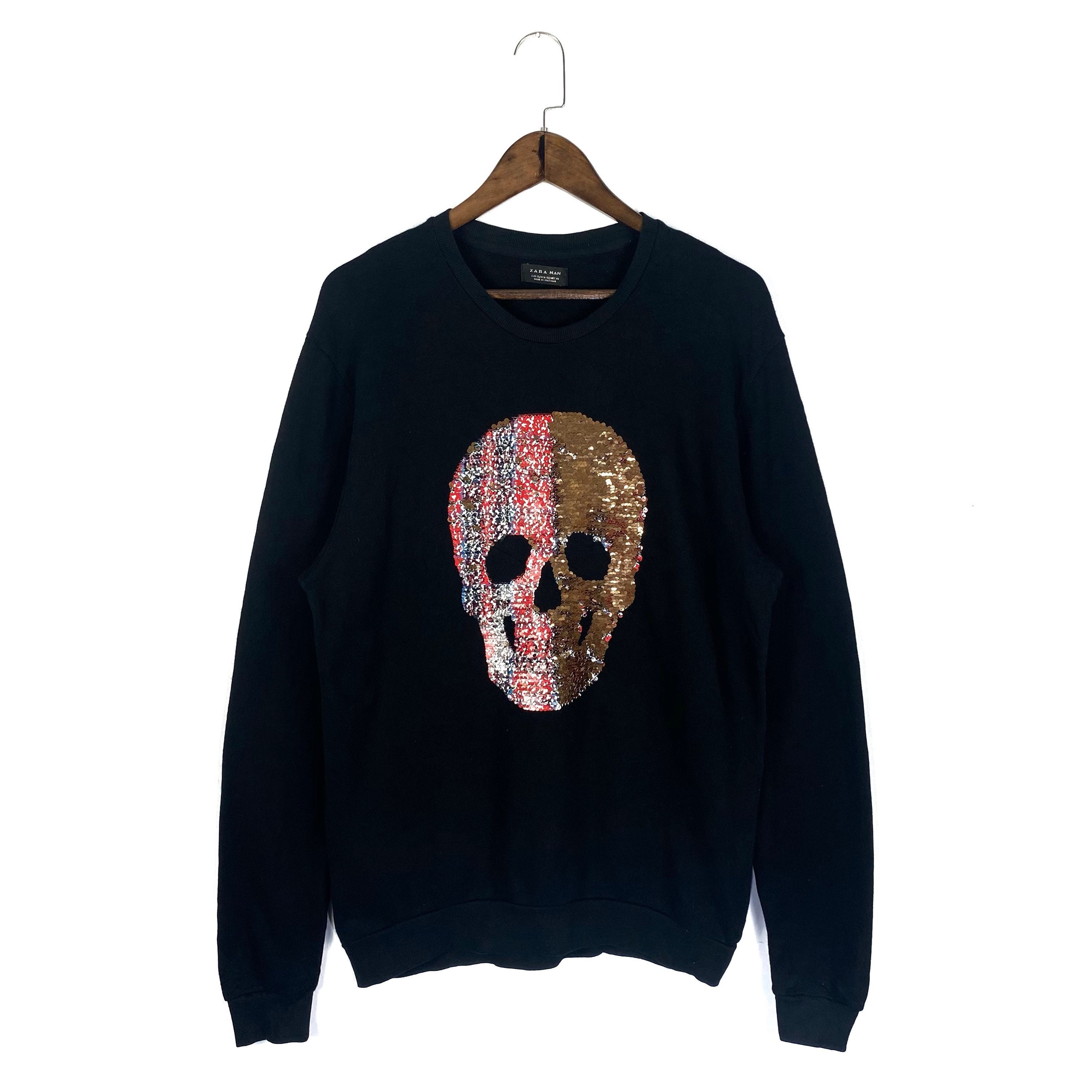 Vintage Zara Man Skull Head Bling-bling Sweatshirt Crewneck Black