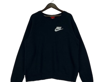 Vintage Nike Swoosh Sweatshirt Crewneck  Small Logo Black Made In China Pullover Jumper Size L