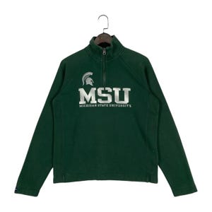Vintage Michigan State Spartans Quarter Zip Sweatshirt Jansport Green Big Logo Pullover Jumper Size L
