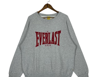 Vintage Everlast NYC USA Sweatshirt Crewneck Spellout Big Logo Grey Pullover Jumper Size L