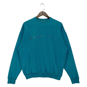 Vintage United Color Of Benetton Sweatshirt Crewneck Green Embroidery Multicolor Logo Pullover Jumper Size S