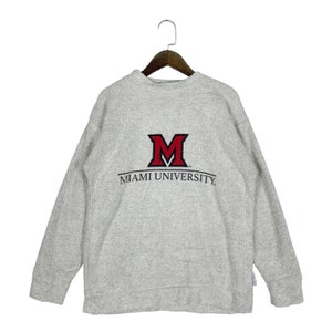 Vintage Miami University Sweatshirt Crewneck Grey Big Logo Made In USA Pullover Jumper Size S