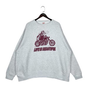 Vintage Kakky Motorcycle Club Crewneck Sweatshirt Oversized Big Logo Grey Pullover Jumper Size XL