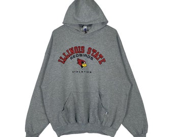 Vintage Illinois State Redbirds Hoodie Sweater Grey Big Logo Oversize Pullover Jumper Size XXL