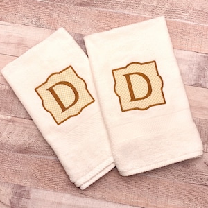 Ivory White Embroidered EXTRA LARGE MONOGRAM Towel Set Wedding Bridal Shower Housewarming Holiday Gift