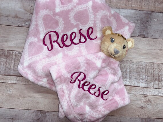 2 Piece Baby Blanket Plush Infant Blanket Name Embroidered Security Blanket Embroidered Personalized Baby Gift Etsy Canada