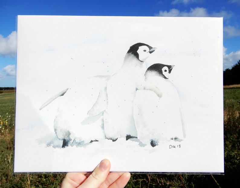 penguin wall art watercolour animal art Penguin print