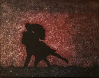 Amantes románticos bailando a la luz de la luna, cuadro sobre lienzo para pared