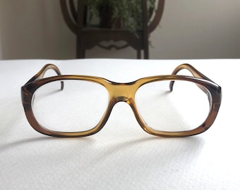 Vintage 80s Yugoslavian Eyewear // Glasses // Sunglasses Thick Frame Amber color