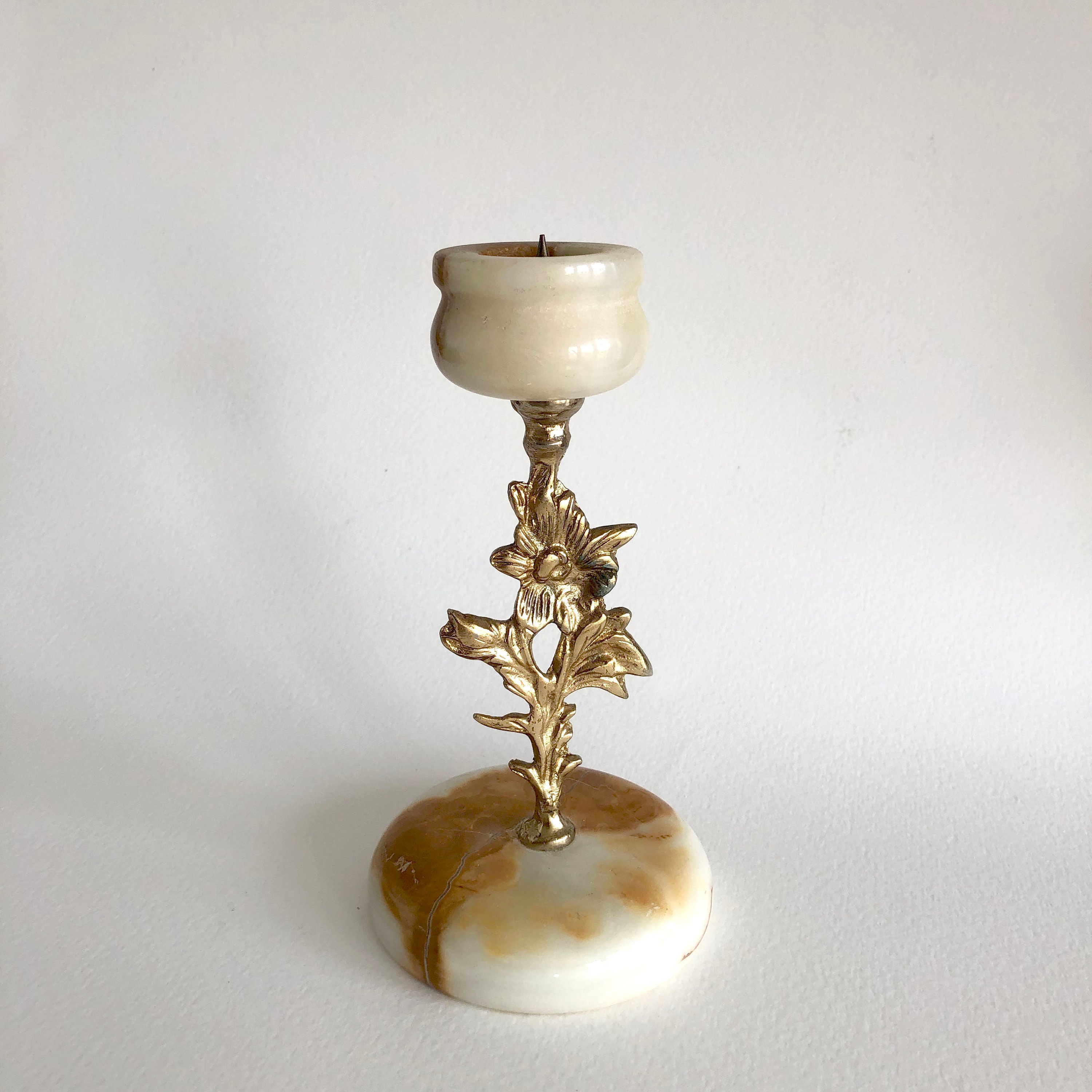 Vintage Marble Candle Holder with Floral Brass Details // Onyx Etsy